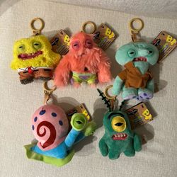 Fuggler SpongeBob SquarePants Plush Keychains Complete Set Of 5