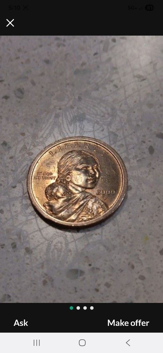 2000-P RARE Sacagawea One Dollar US Liberty Gold Color Coin No Edge Cheerio ???