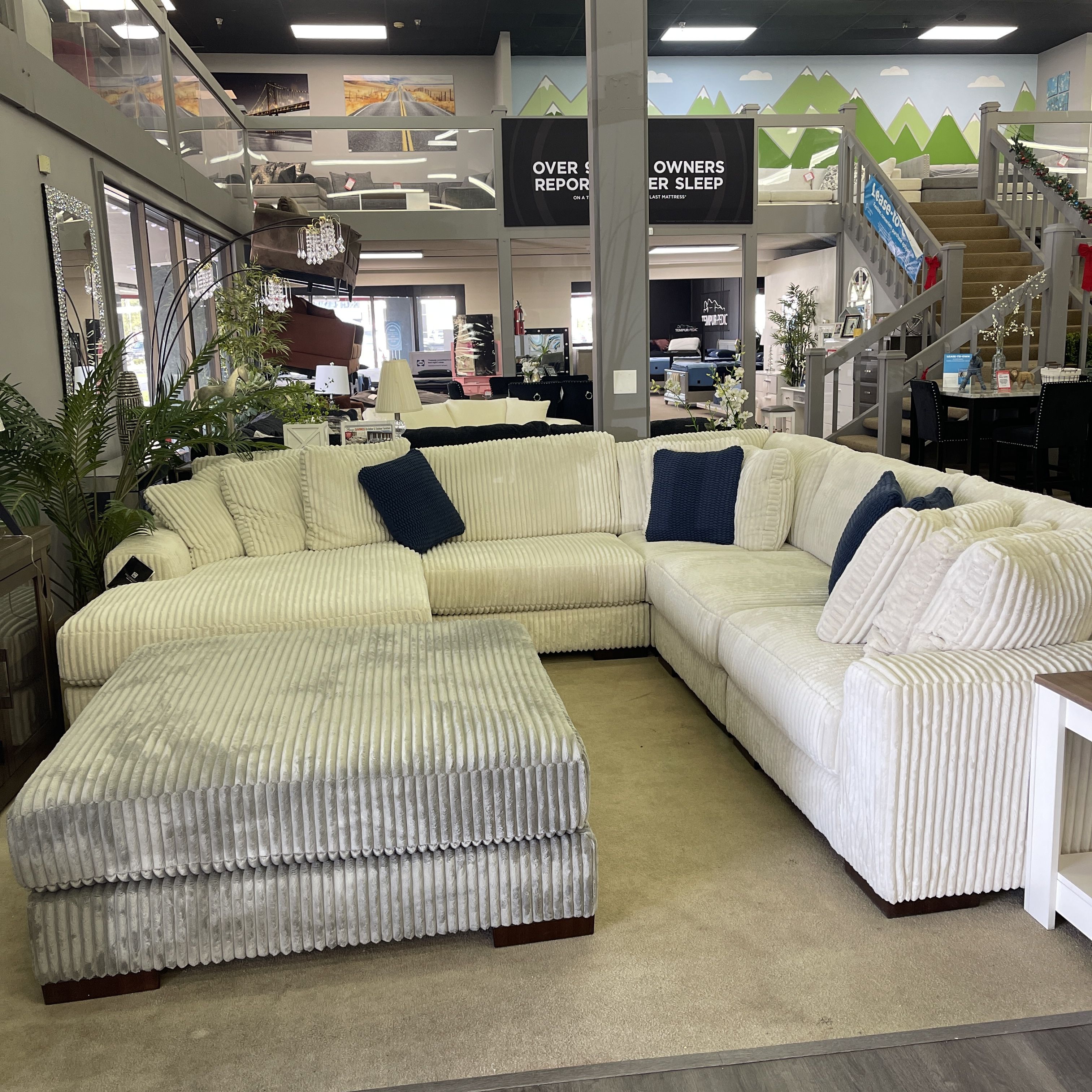 5-Piece Gray or Ivory Corduroy Comfy Sectional w/ Chaise Sofá Cómodo