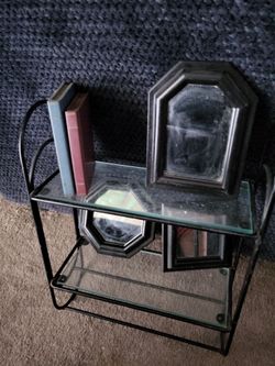 Black Metal 2-Tier Glass Shelf Unit