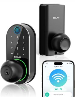 DESLOC D212 Fingerprint Door Knob Lock, Built in WiFi, 8-Month Battery Easy Install, App Control, Auto Lock, works with Alexa Google Assistant, Keyles