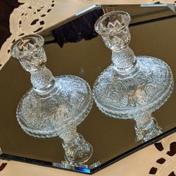  Duncan And Miller Sandwich Glass Candle Holders