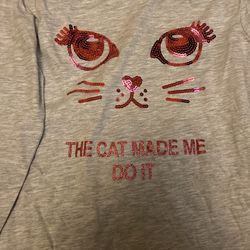 Girl Long Sleeve Cat Shirt With Sequence