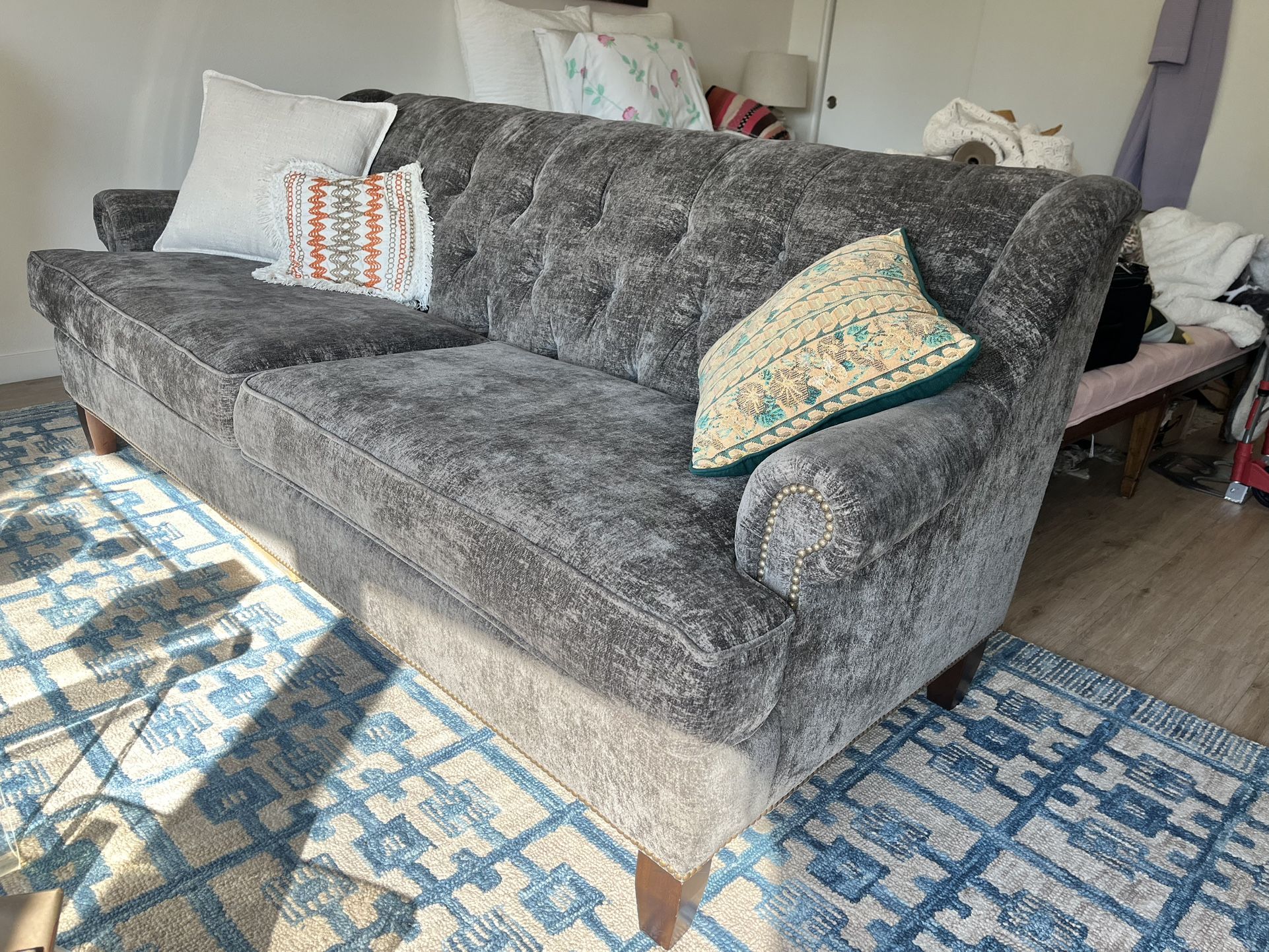 Slate Gray Velvet Couch