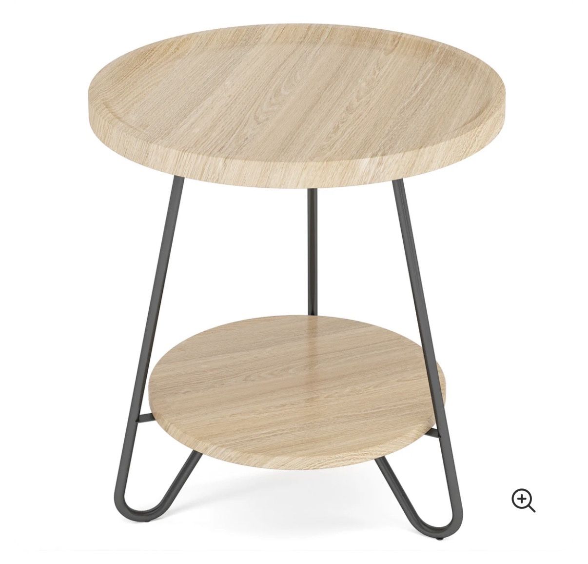 Round End Table, 2-Tier Side Table Accent Table with Metal Legs