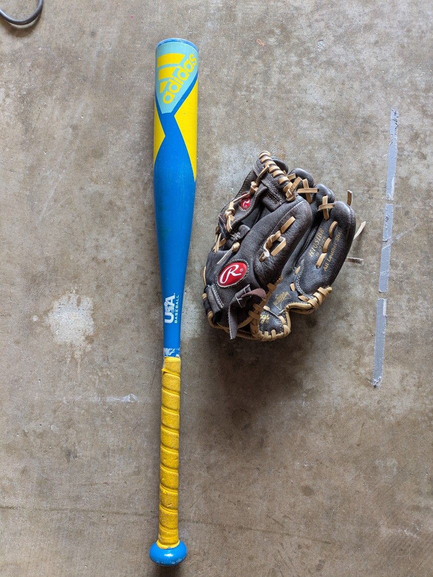 Adidas Bat & Rawlings Glove Set - Youth Baseball Gear