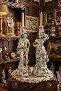 Antique Stoneware Figural Candlesticks