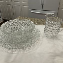 Glass Platter/Bowl/Pitcher Set