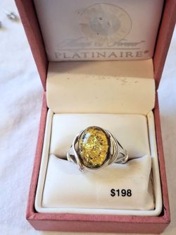 Beautiful Baltic Amber Sterling Silver Ring size 7