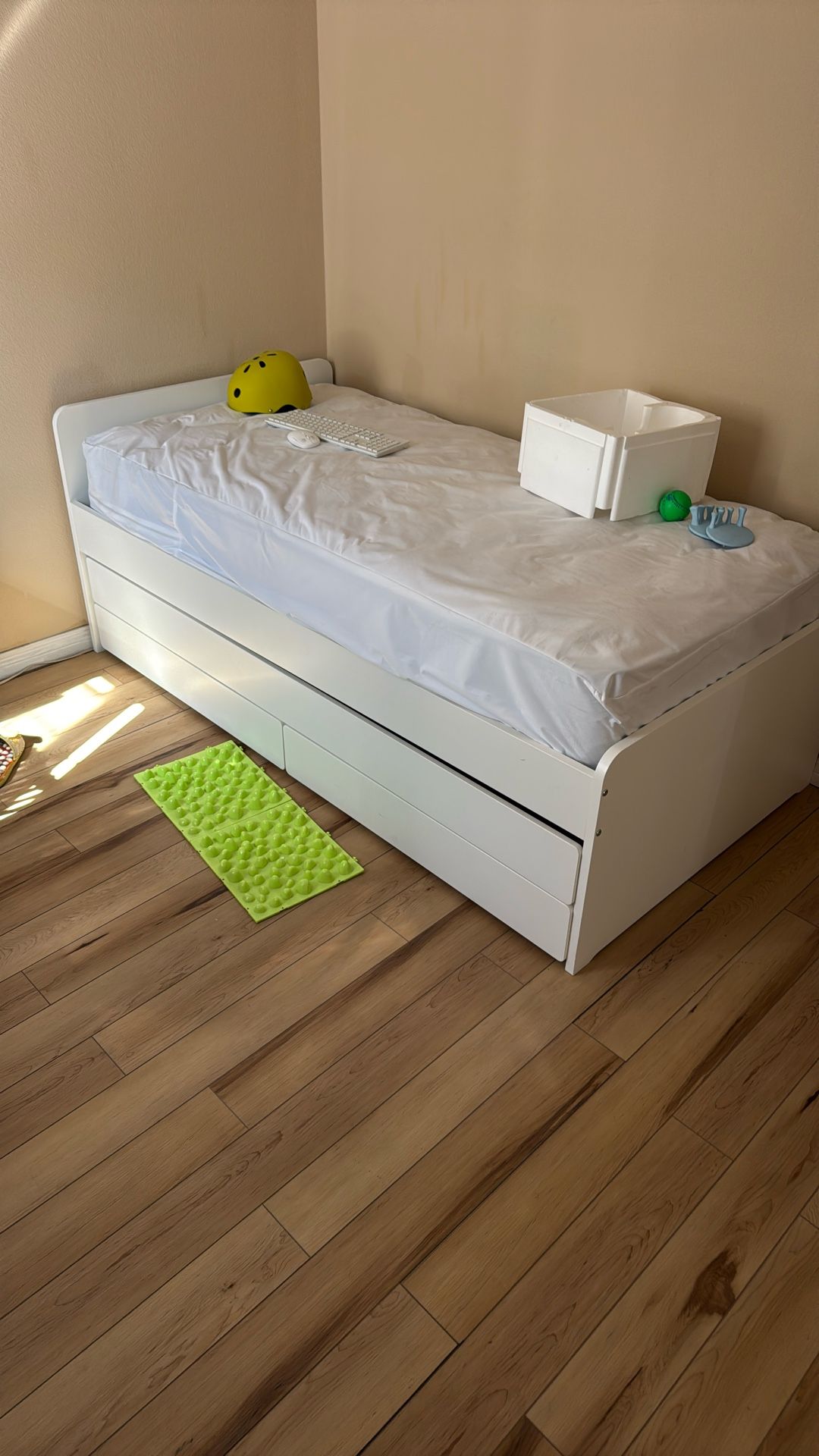 Twin Bed Frame With Pull Out Bed & 2 Drawer Storage 