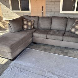 Amazing Gray Faux Suede L Sectional W/ Chaise, Used Refurbished 