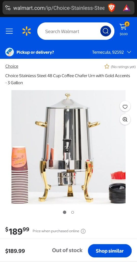 Choice Stainless Steel 48 Cup Coffee Chafer Urn with Gold Accents 3 Gallons