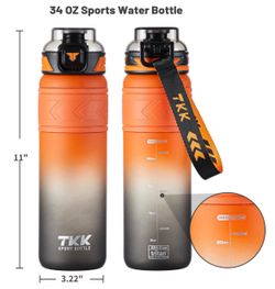 TKK Sports Water Bottles with Removable Straw, Leak-Proof...