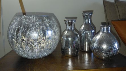 Silver Mercury Glass Vase Set