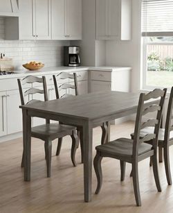 Gray Wood Dining Table and 6 chairs( 1 needs repaired)
