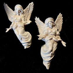 Set of Bisque Wreath or Wall Ceramic Angels. 
