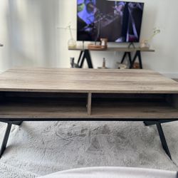 42" X Leg Metal and Wood Coffee Table 