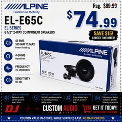 Alpine EL Series 6 1/2 Inch 2-Way Component Speaker System 180 Watts EL-E65C 🚨 Payment Options Available 🚨 No Credit Needed 🚨