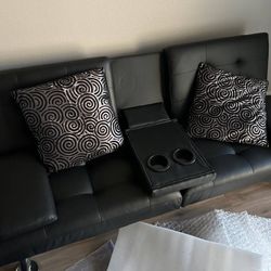 Black Leather Futon 
