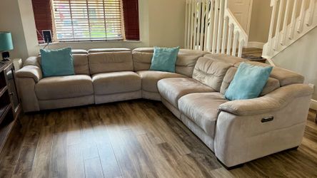 MOVING SALE! Dual Power Reclining Microfiber Sectional with USB Charging Ports - Gray