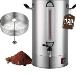 NEW Commercial Coffee Urn 120 Cup Large Coffee Urn 20L Coffee Maker Stainless Steel Double Wall Coffee Percolator 1300W Quick Brew Hot Beverage D