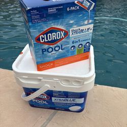 BEST  DEAL 25 Pounds  Clorox Xtra Blue 3 inch Chlorine Tablets and  Clorox 6-1 Pool Shock case of 6k