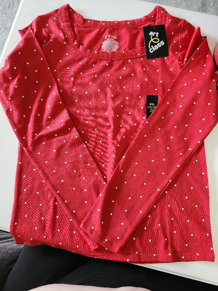 Girls Art Class Red Polka Dot Long Sleeve Shirt