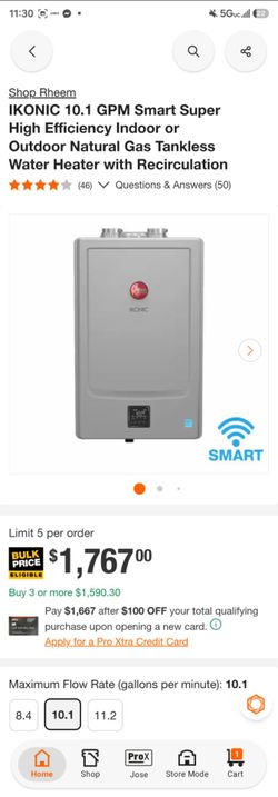 Rheem tankless smart water heater