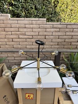 Modern 8-Light Black & Brass Chandelier