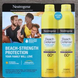 2 NEW Neutrogena Beach Defense Sunscreen Spray  60+ UV Protection Outdoor Activity Game Water Play Playground Camping Hiking