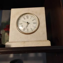 Antique Solid Marble Clock Gold Inlay.