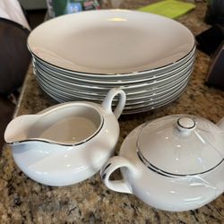 White Dinnerware Set with silver rim-no brand 