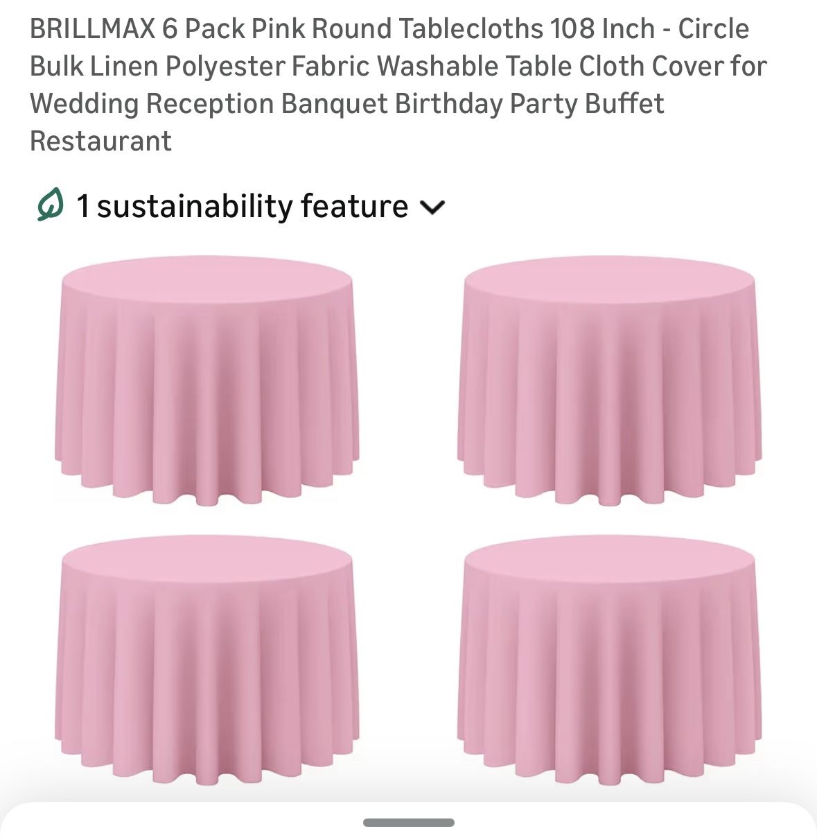 (6) Brillmax Pink Round Tablecloths 