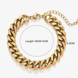 18K Gold Plated, Waterproof Non Tarnish 304 Stainless Steel Bracelet PVD Coated
