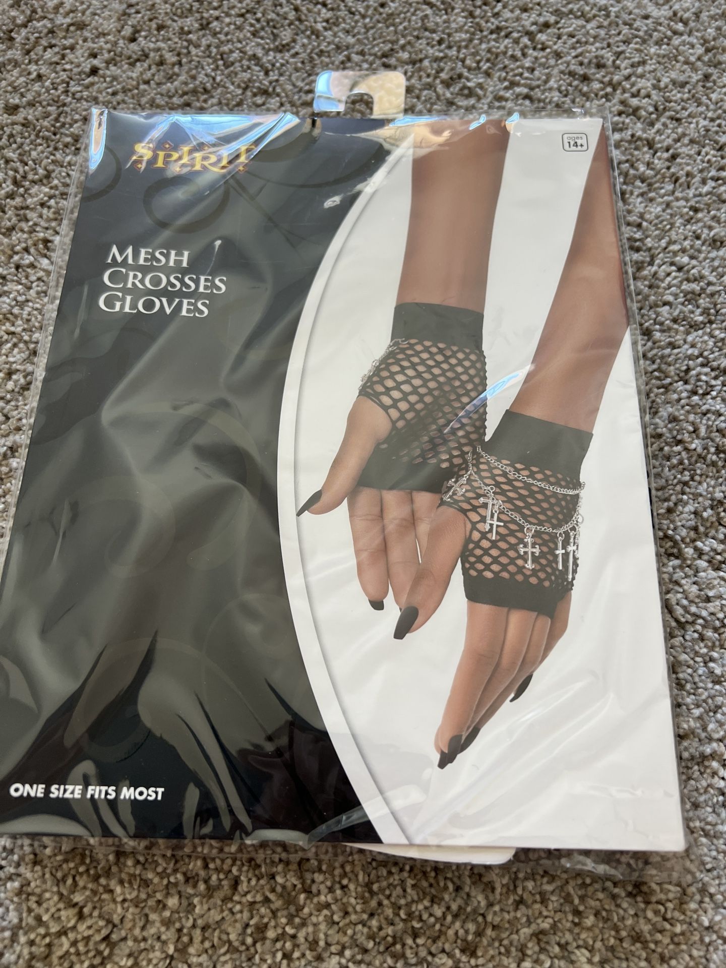 New In Package Spirit Halloween Mesh Crosses Gloves 80’s Rock Star
