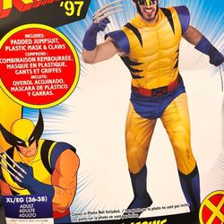 (NEW) DISNEY Marvel Wolverine Adult XL (36-38) Costume - Padded Jumpsuit, Detachable Claws, Plastic Mask, Halloween Outfit -