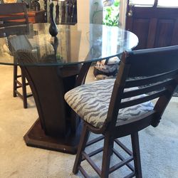 Glass Top Bar Height Table With 2 Bar Stools