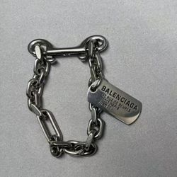 Logo Plaque Brass Bracelet Mens Silver