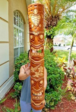 40" Tiki Mask Wood Carving Tiki Statue 