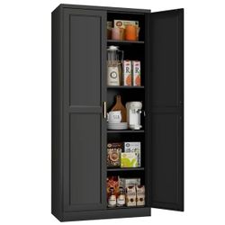 Polup 71" Height Modern Kitchen Pantry Storage Cabinet with Doors and Shelves Black