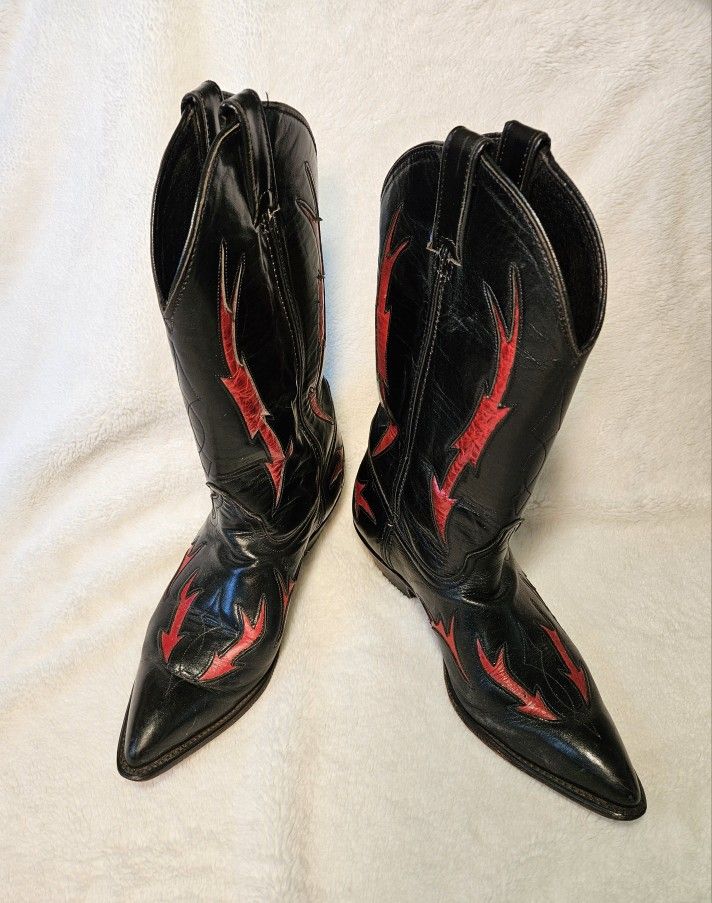 Cowboy Boots *Women's 10 *Vintage* Black & Red