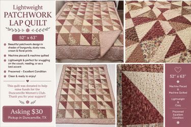 Lightweight patchwork lap quilt -- 52" x 63"