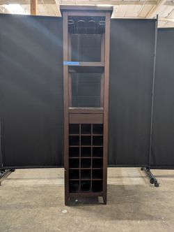 Dark Wood Freestanding Bar Cabinet with Glass Rack