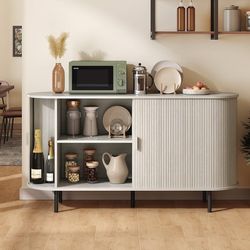55" Sideboard Buffet Cabinet with Storage, Storage Cabinet with Sliding Door & Adjustable Shelf, Modern Accent Coffee Bar Console Table for Kitchen, E