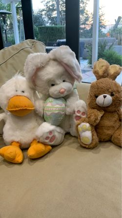Easter stuffed animals rabbits and duck