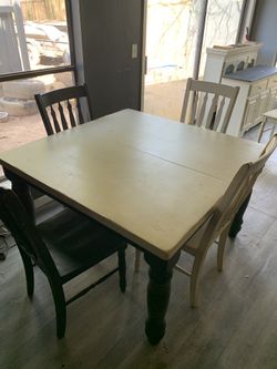 Heavy wood farm house table and cabinet