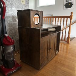 Cabinet With Hidden Cat Litterbox, With Cat Condo On Top
