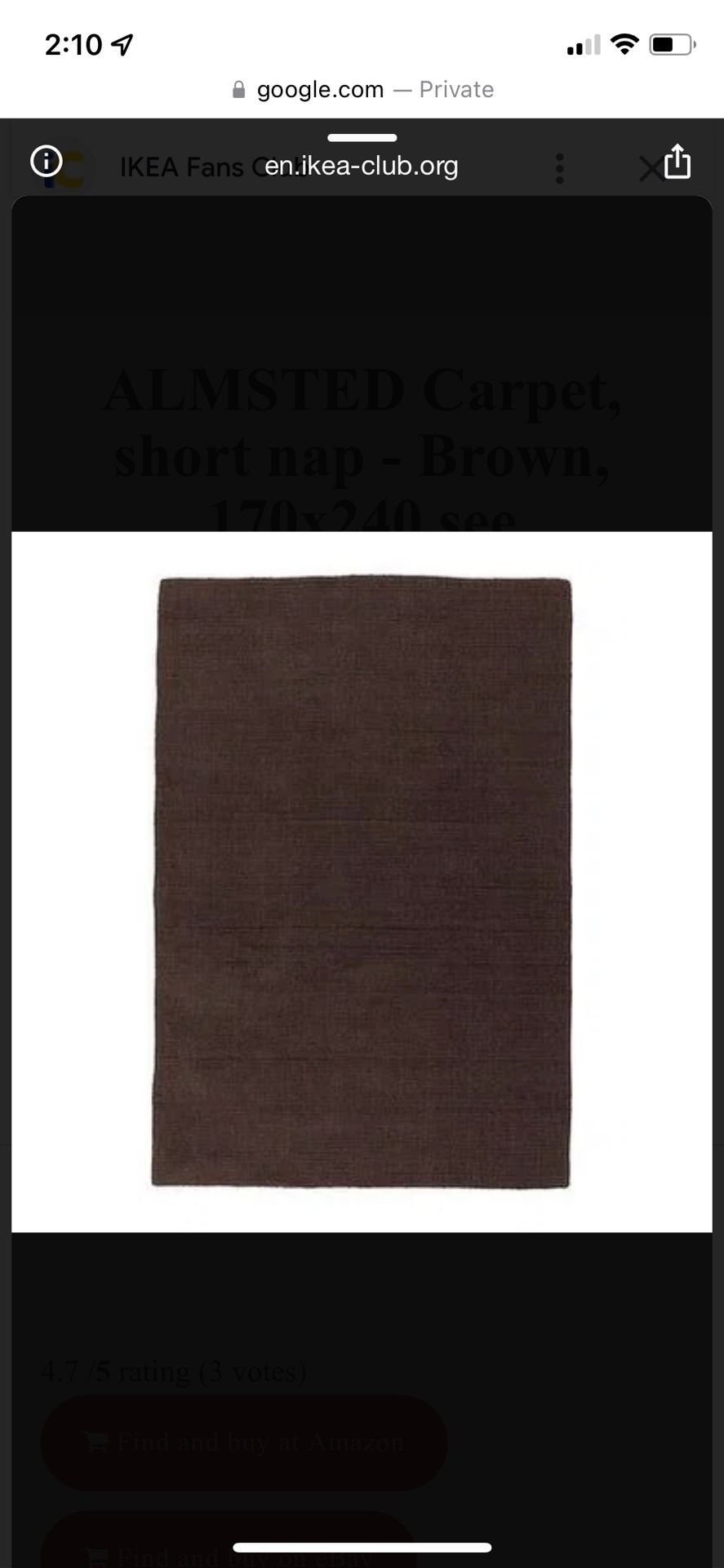 Wool Rug 6 X 8 ft Brown IKEA Almsted