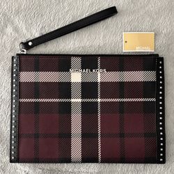 NEW Michael Kors XL Plaid Wristlet Clutch Bag