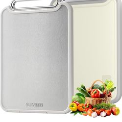 Stainless Steel Cutting Board for Kitchen, 2-in-1 Double-Sided Chopping Board, Food Grade Stainless Steel/PP, Easy to Clean, Large Size, Non-Slip, 16”